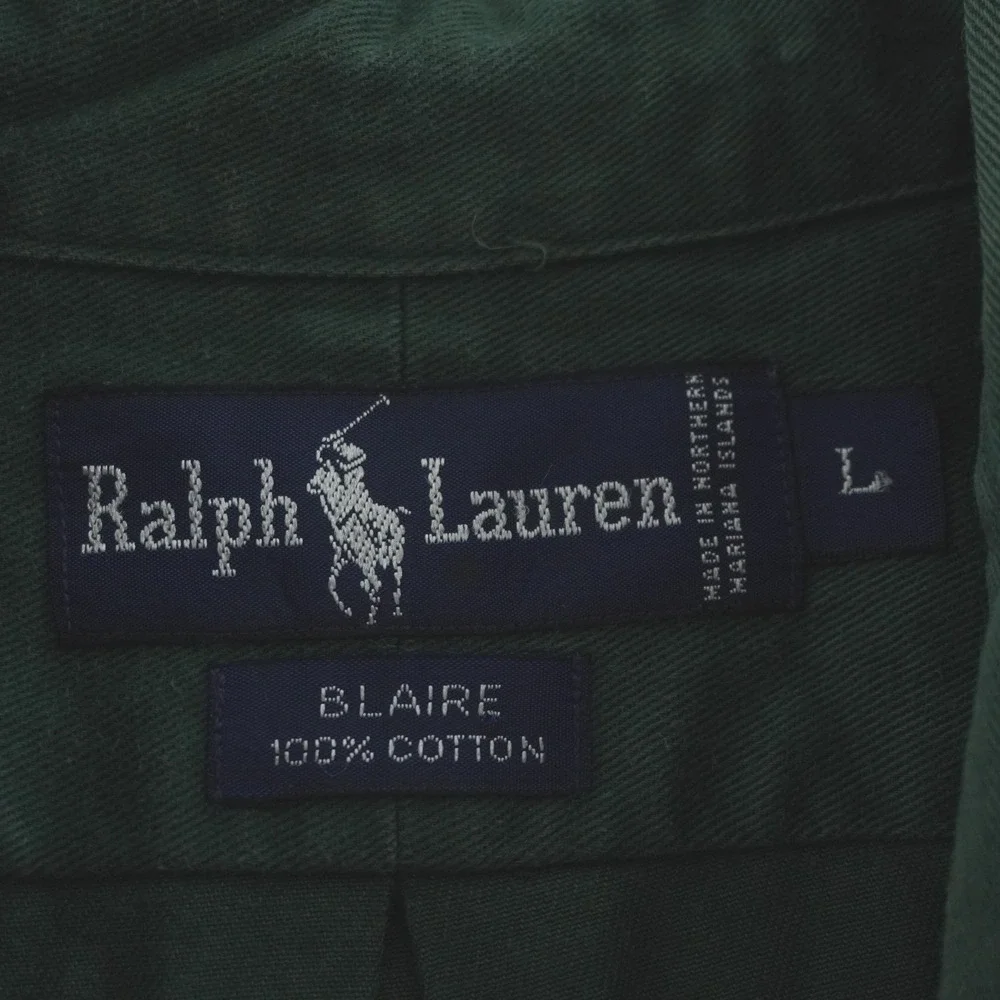 Vintage Polo Ralph Lauren Button Down Shirt L Green Blaire Cotton Long Sleeve